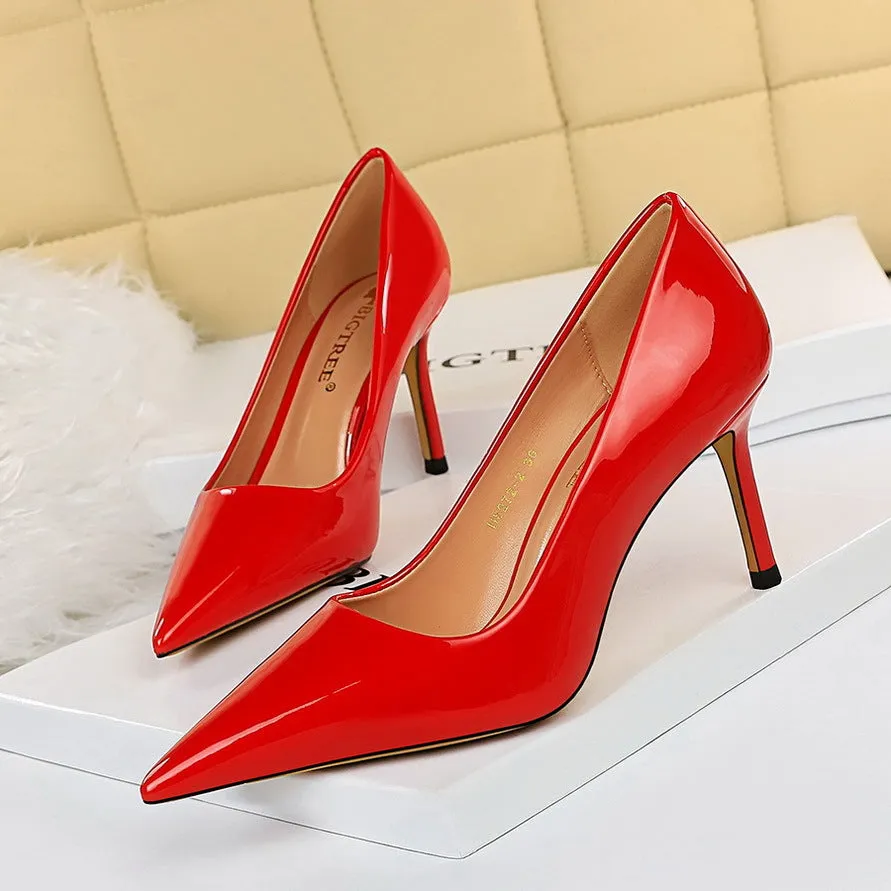 Sleek Patent Leather Pointed-Toe Sexy High Heel Party Shoes