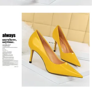 Sleek Patent Leather Pointed-Toe Sexy High Heel Party Shoes