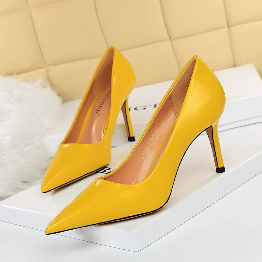 Sleek Patent Leather Pointed-Toe Sexy High Heel Party Shoes