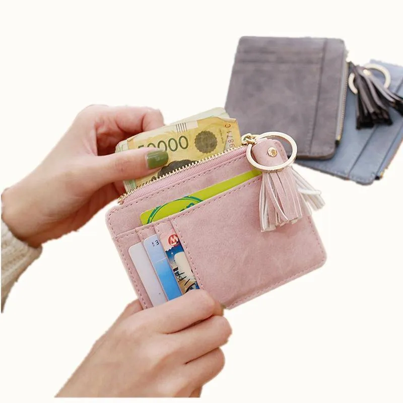 Slim Wallet Credit Card Holders Thin Tassel Zipper Wallets, Coin Pocket bags