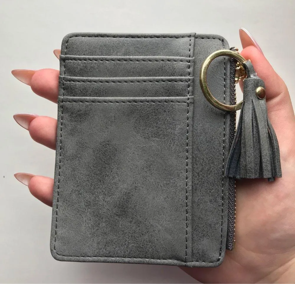 Slim Wallet Credit Card Holders Thin Tassel Zipper Wallets, Coin Pocket bags