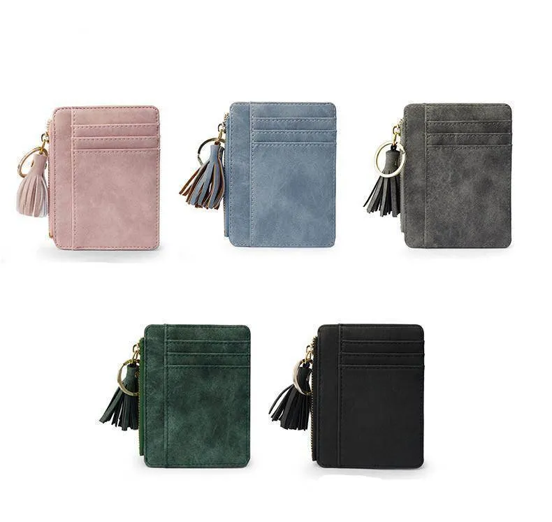 Slim Wallet Credit Card Holders Thin Tassel Zipper Wallets, Coin Pocket bags
