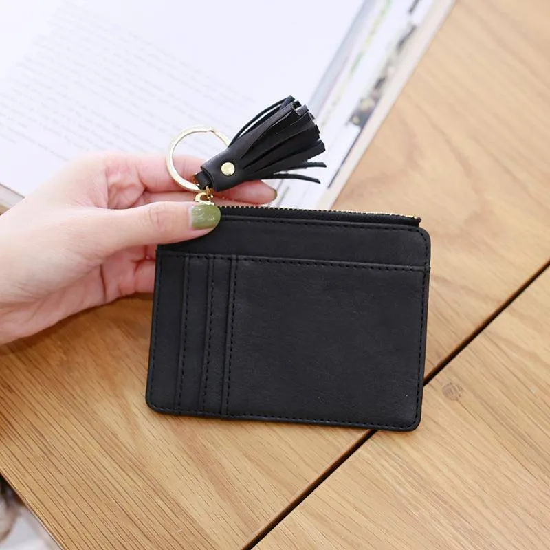 Slim Wallet Credit Card Holders Thin Tassel Zipper Wallets, Coin Pocket bags
