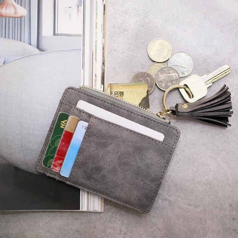 Slim Wallet Credit Card Holders Thin Tassel Zipper Wallets, Coin Pocket bags