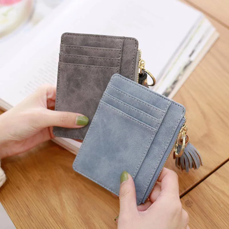 Slim Wallet Credit Card Holders Thin Tassel Zipper Wallets, Coin Pocket bags