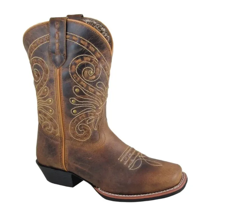 Smoky Mountain Women's Shelby Stitched Design Square Toe Brown Waxed Distress Boots