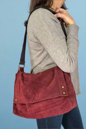 Suede Shoulder Bag With Studs - Bordeaux