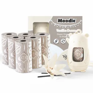 Teddy Bear Disposable Diaper Bags Dispenser COMBO PACK | 105 VANILLA SCENTED Baby Poop Bags TOTAL & 1x Dispenser (VANILLA DREAM)