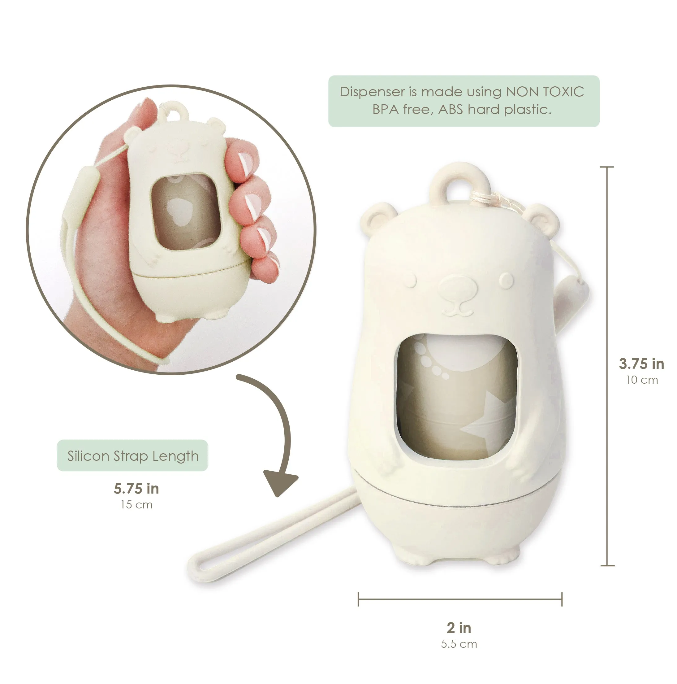 Teddy Bear Disposable Diaper Bags Dispenser COMBO PACK | 105 VANILLA SCENTED Baby Poop Bags TOTAL & 1x Dispenser (VANILLA DREAM)