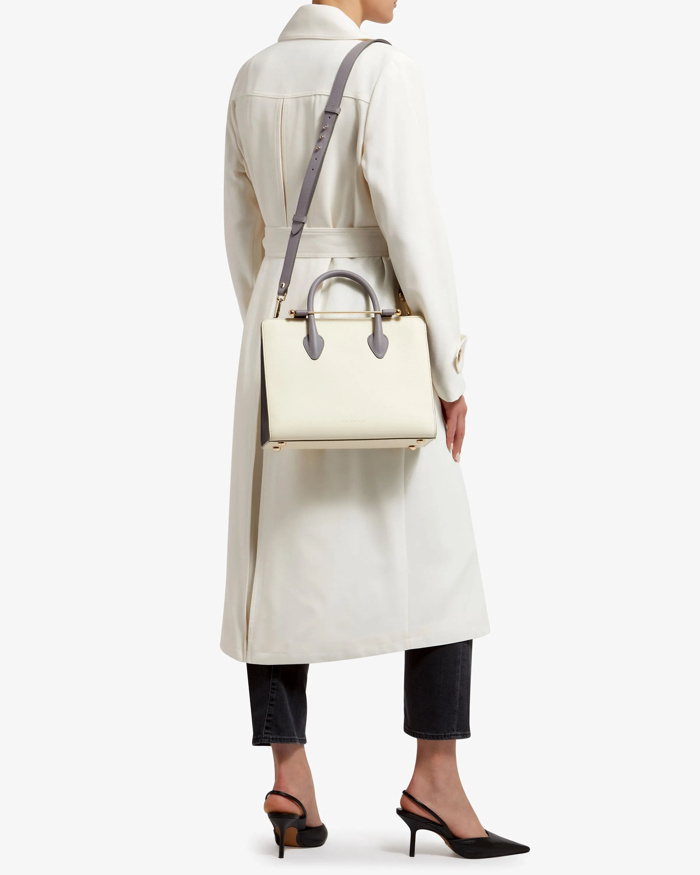 The Strathberry Midi Tote - Vanilla/Frost Grey with Grey Stitch