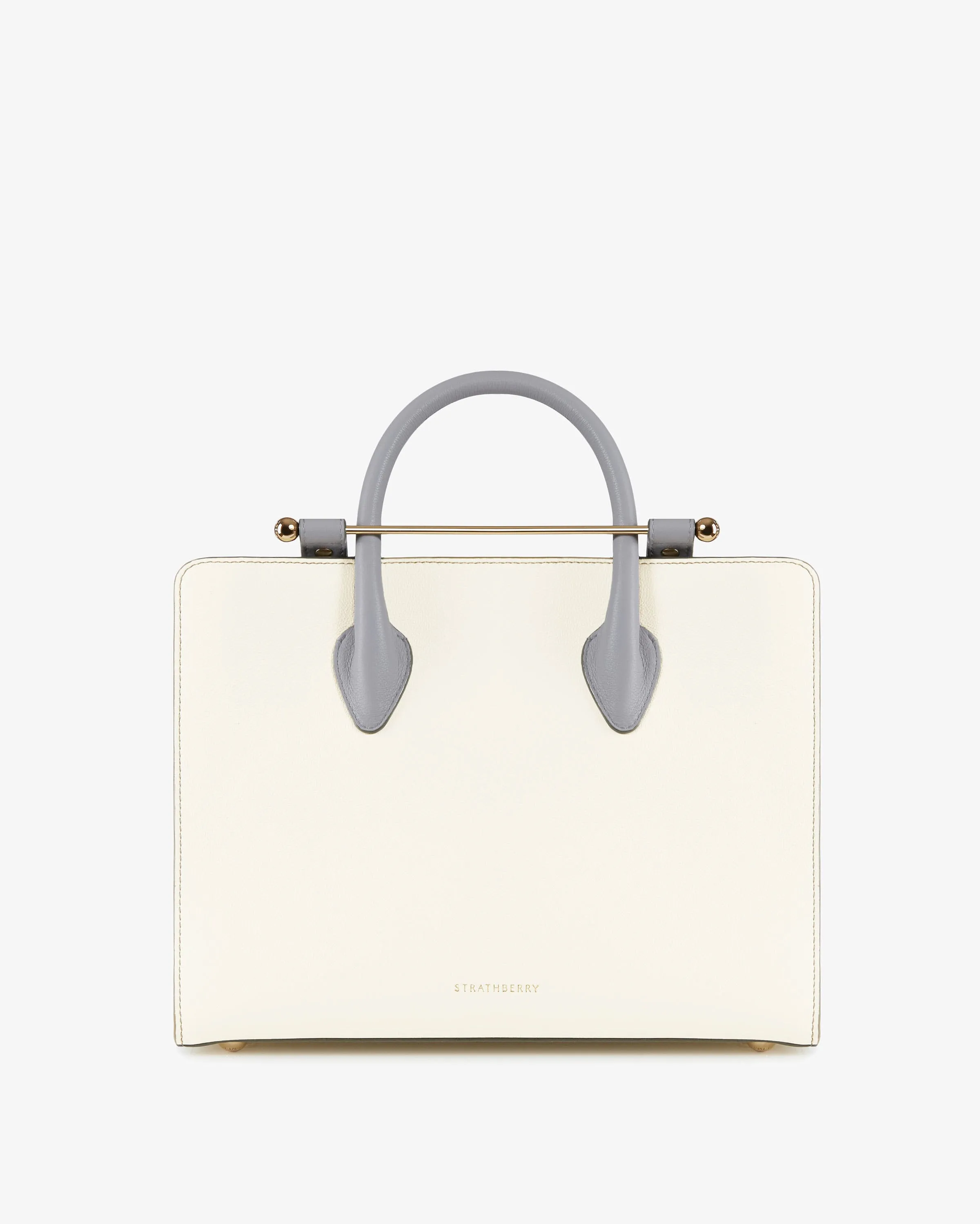 The Strathberry Midi Tote - Vanilla/Frost Grey with Grey Stitch