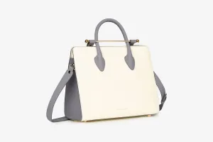 The Strathberry Midi Tote - Vanilla/Frost Grey with Grey Stitch