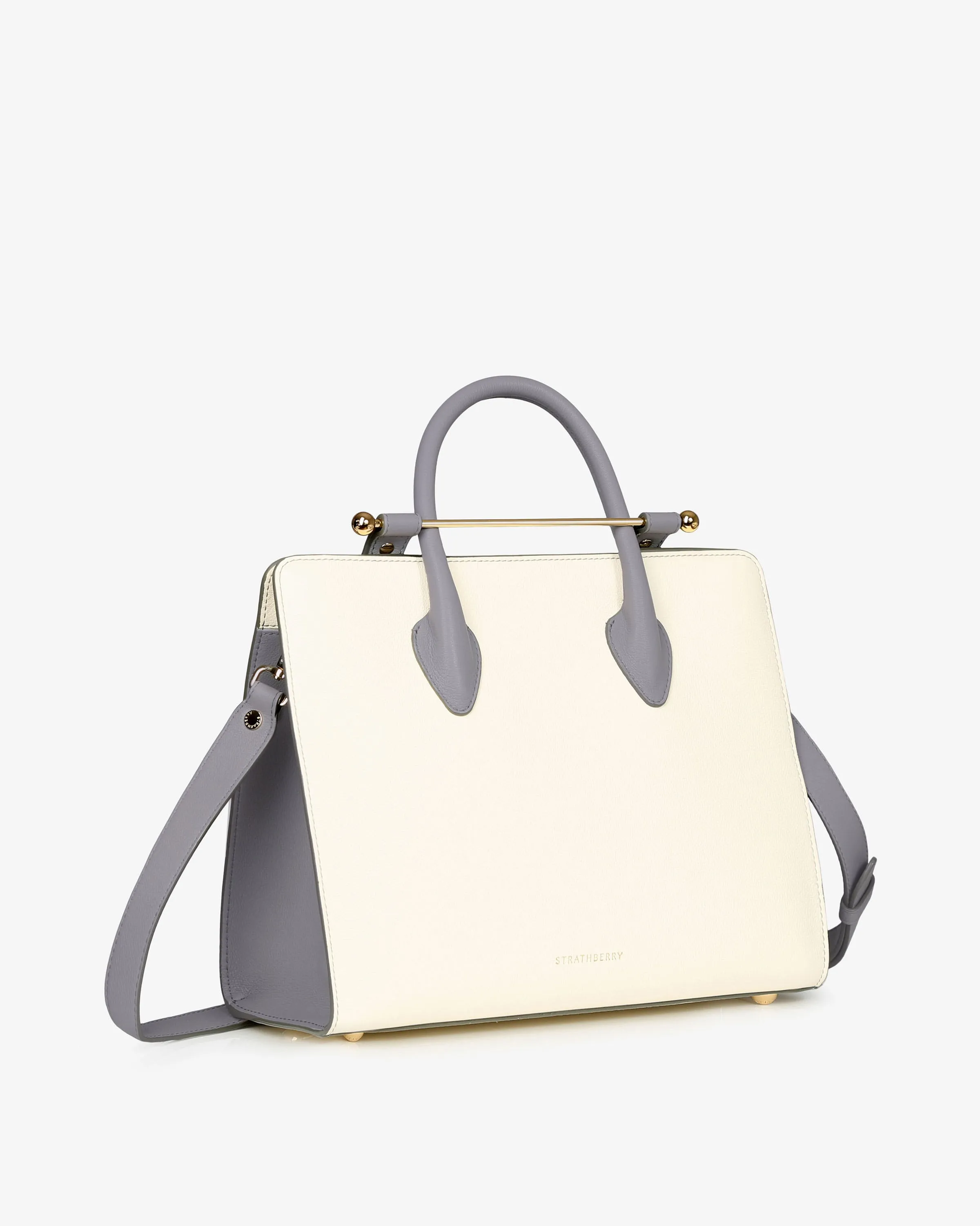 The Strathberry Midi Tote - Vanilla/Frost Grey with Grey Stitch