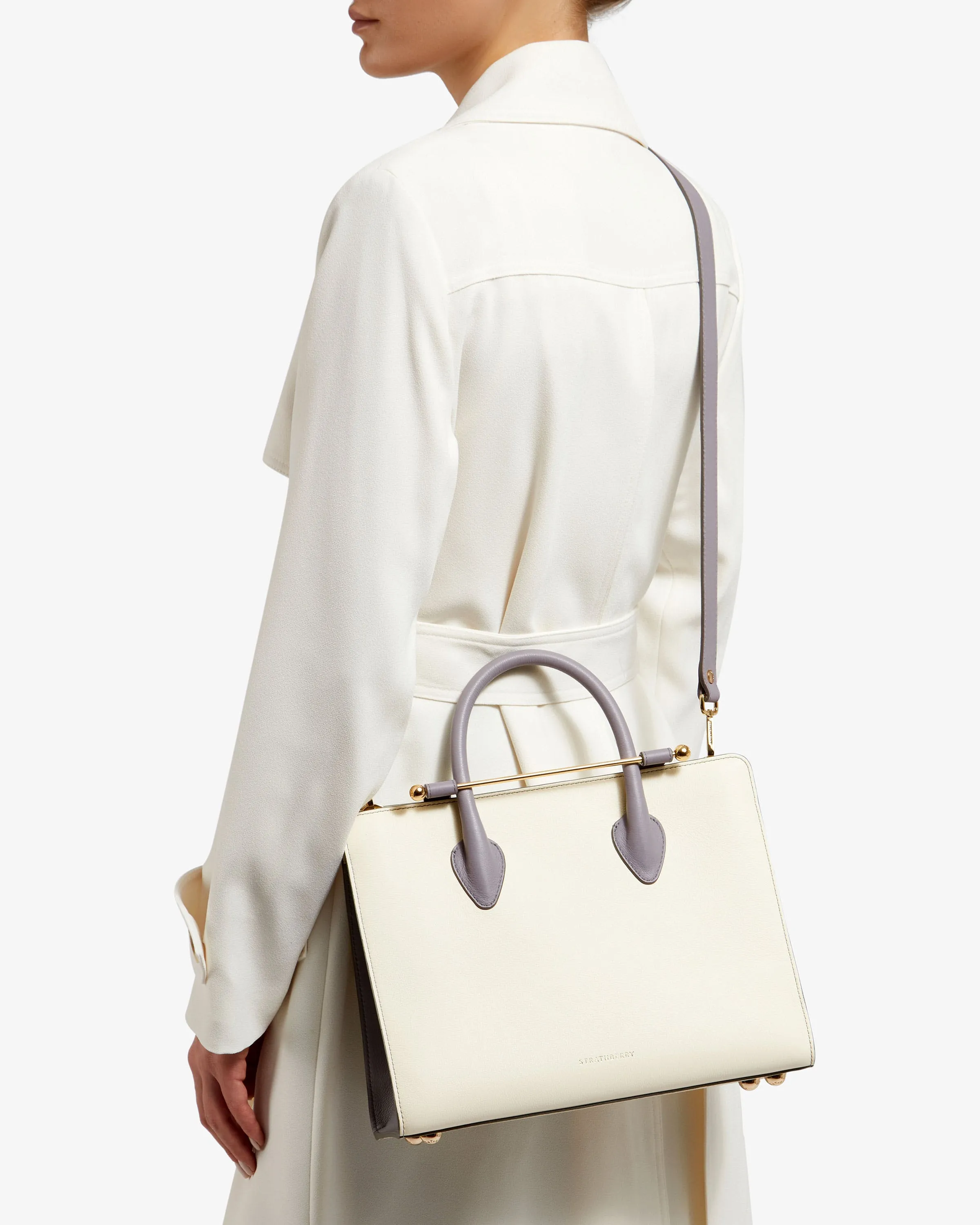 The Strathberry Midi Tote - Vanilla/Frost Grey with Grey Stitch