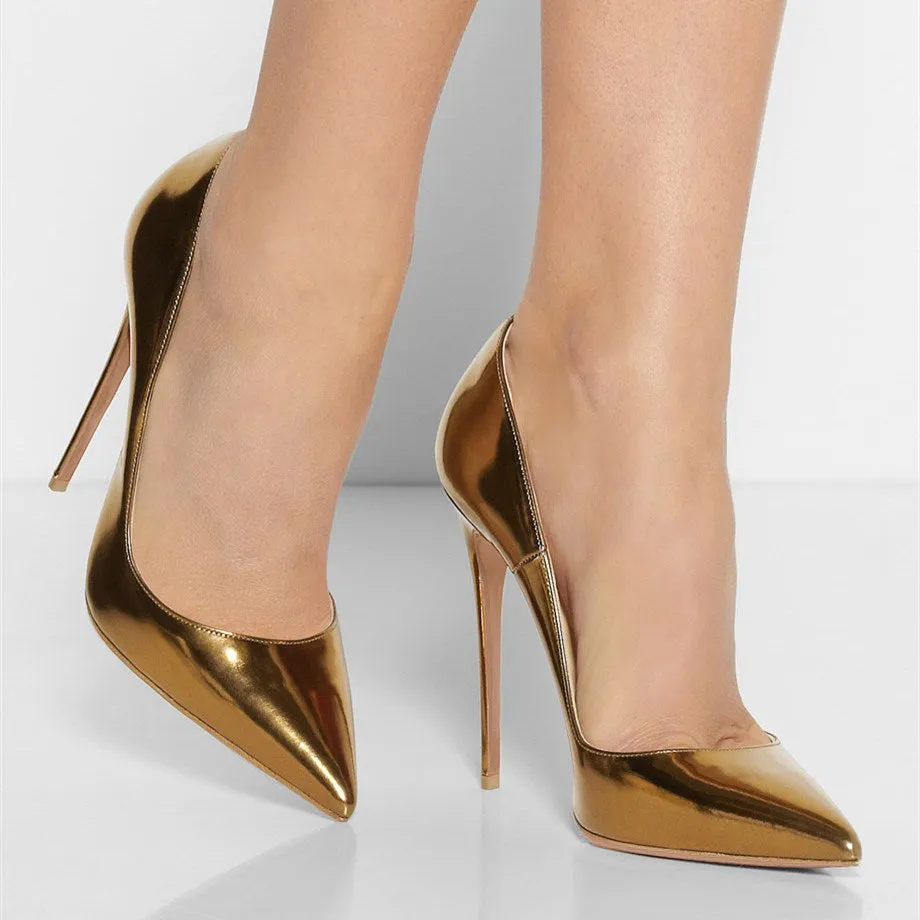 Toleet Gold Metallic Heels Pointy Toe Stiletto Office Pumps for Women