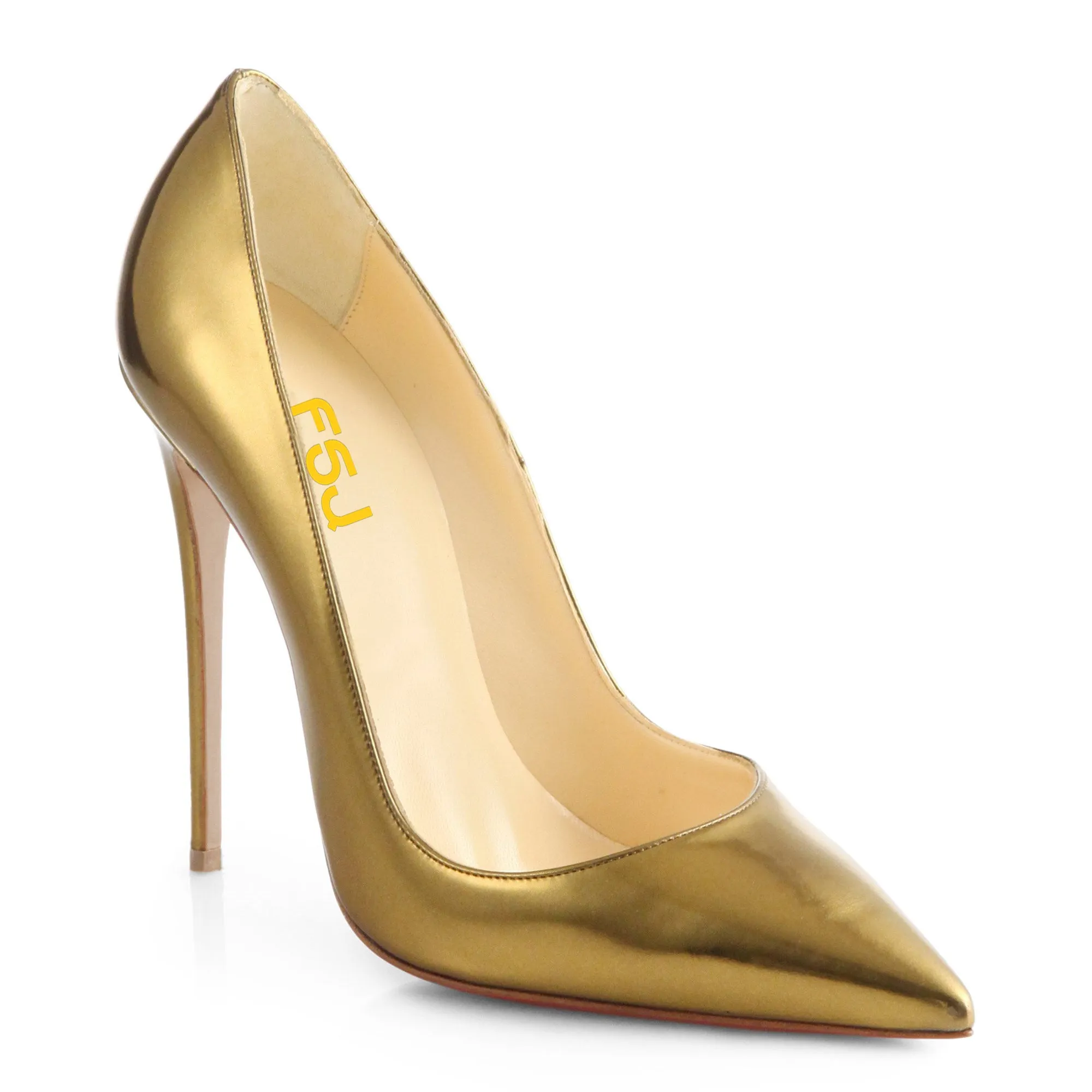 Toleet Gold Metallic Heels Pointy Toe Stiletto Office Pumps for Women