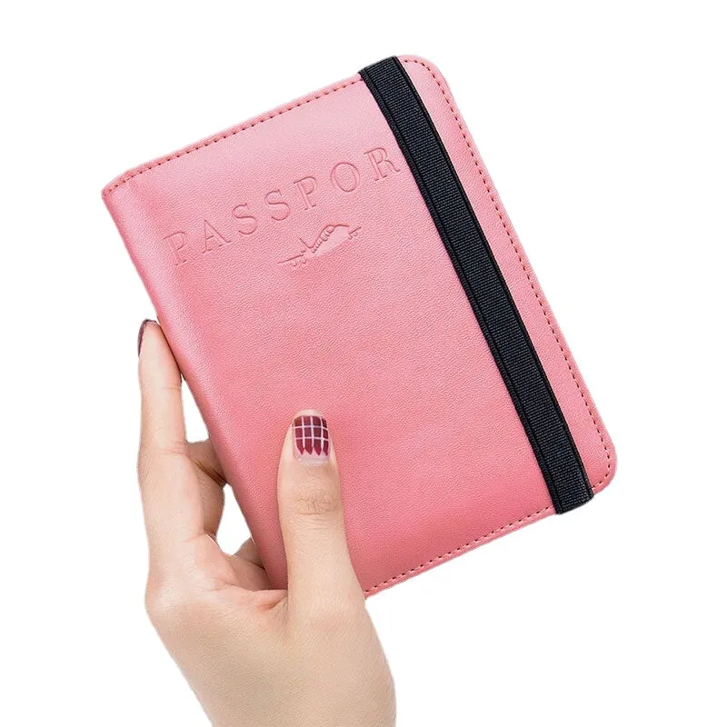 Unisex Genuine Leather RFID Multifunction Multi-card Slot Passport Bag Wallet With Elastic Strap