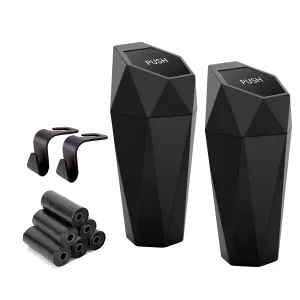 Update: DEAD! Ginsco Car Cup Holder Trash Can, Leakproof Mini Trash with Lid and 90 Bags, 2 Pack for Car and Home with 2 ABS Hooks, Black