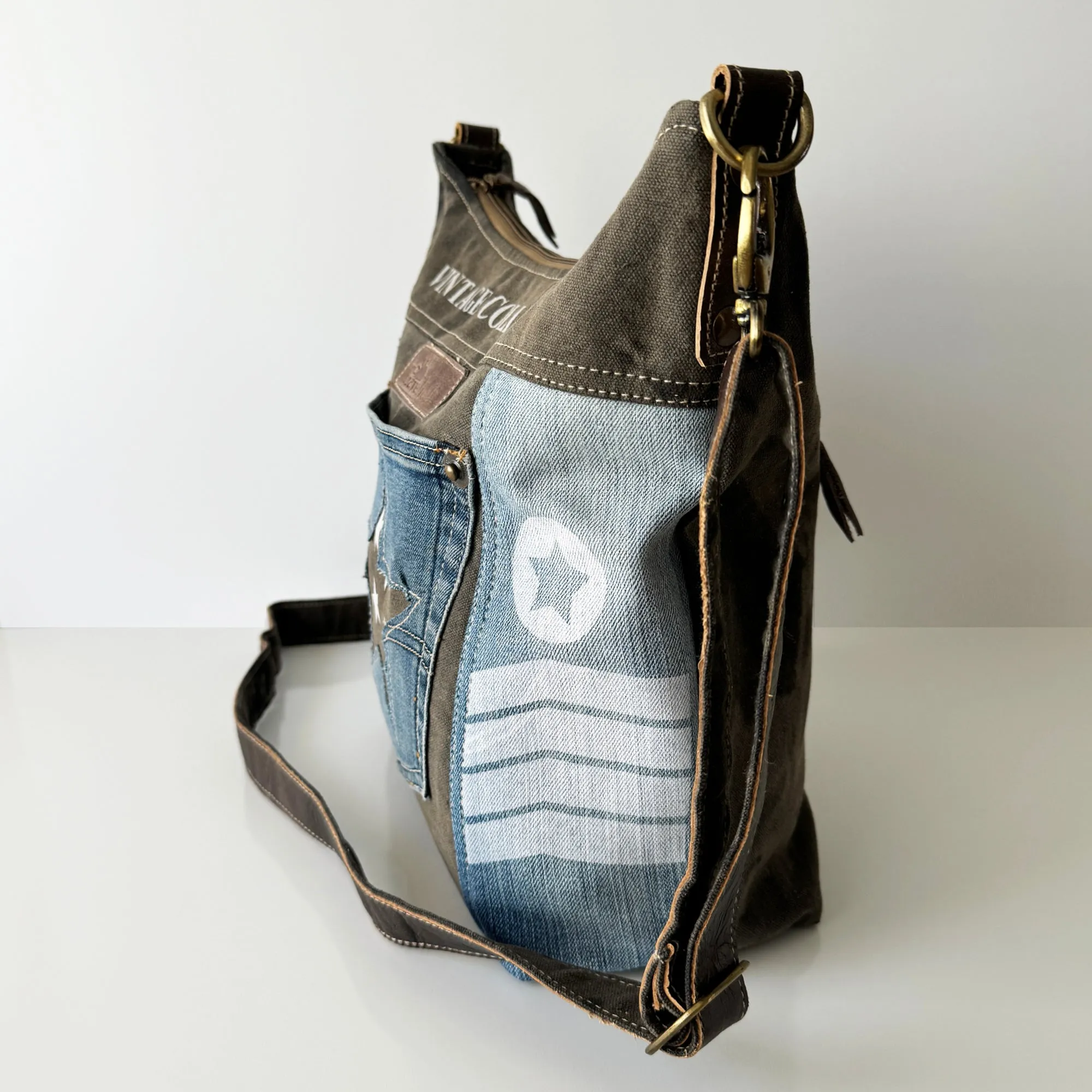 Vintage Inspired Denim Star Crossbody Bag