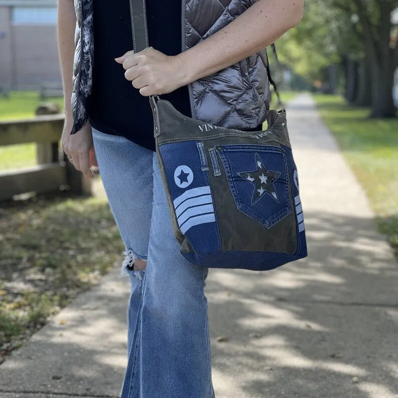 Vintage Inspired Denim Star Crossbody Bag