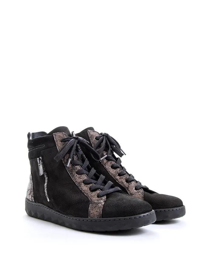 Waldlaufer Women's Herne Low Ankle Sneaker- Black/ Silver