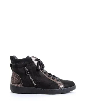 Waldlaufer Women's Herne Low Ankle Sneaker- Black/ Silver