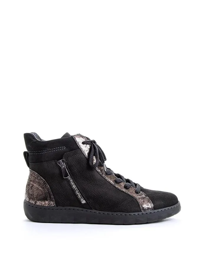 Waldlaufer Women's Herne Low Ankle Sneaker- Black/ Silver