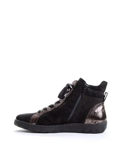 Waldlaufer Women's Herne Low Ankle Sneaker- Black/ Silver