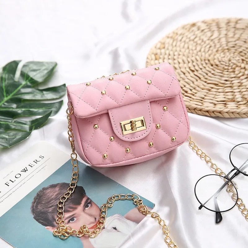Wenkouban Children's Mini Handbags Cute Crossbody Bags for Kids Small Coin Wallet Pouch Baby Girls Rivet Party Clutch Purse Chain Bag