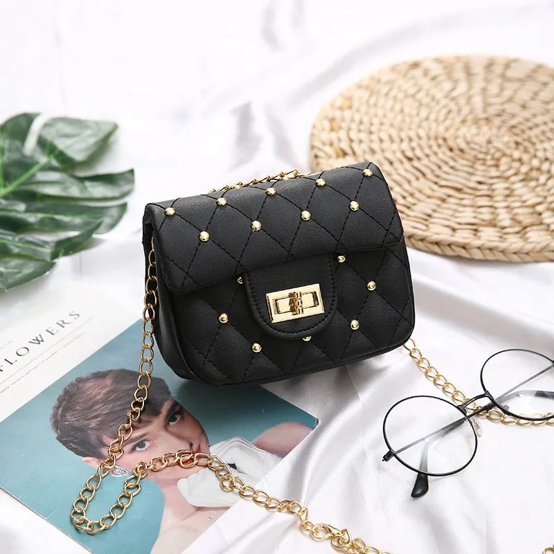 Wenkouban Children's Mini Handbags Cute Crossbody Bags for Kids Small Coin Wallet Pouch Baby Girls Rivet Party Clutch Purse Chain Bag