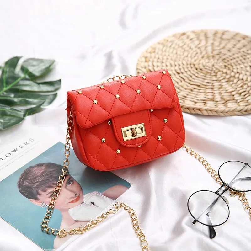 Wenkouban Children's Mini Handbags Cute Crossbody Bags for Kids Small Coin Wallet Pouch Baby Girls Rivet Party Clutch Purse Chain Bag