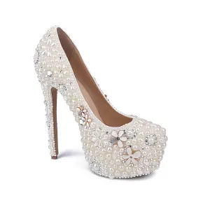White Round Toe Platform Sexy Leather Pumps