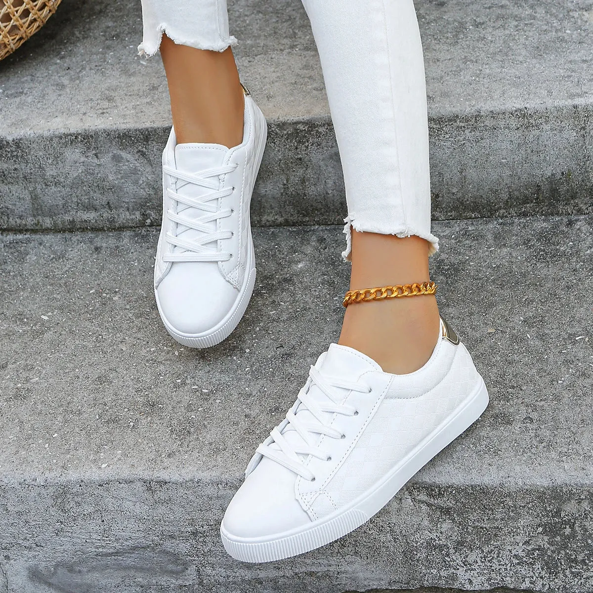Women Casual Shoes New Spring Woman Shoes Fashion White Sneakers Breathable Lace-Up Women Sneakers Platform Flats Shoes