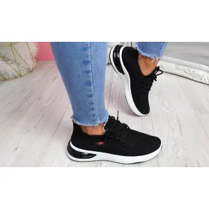 Women's Black Sport Chunky Heel Slip-On Trainers