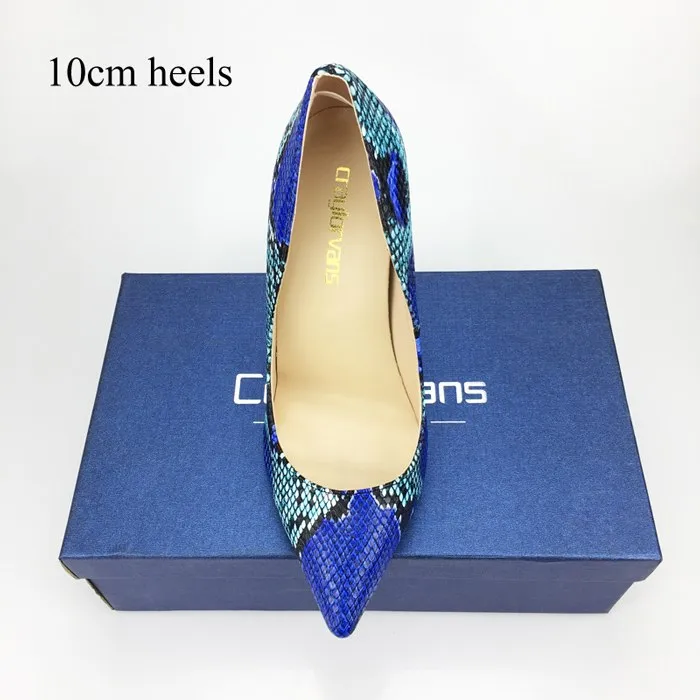 Womens Blue Snake Printed High Heels 12cm/10cm/8cm Pointed Toe Pumps