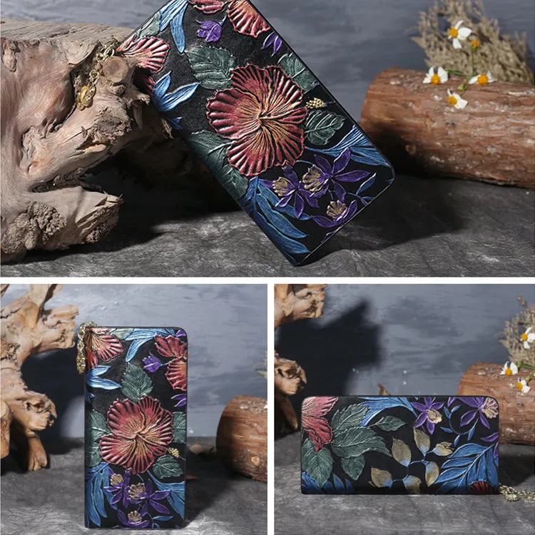 Womens Embossed Leather Zip Wallets Designer Clutch Bags Purses for Women