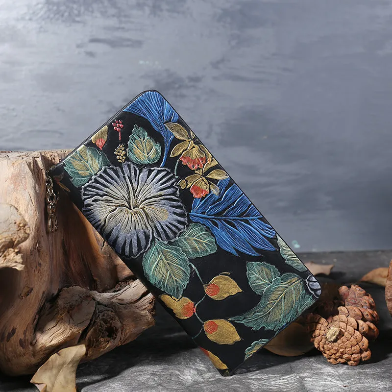 Womens Embossed Leather Zip Wallets Designer Clutch Bags Purses for Women