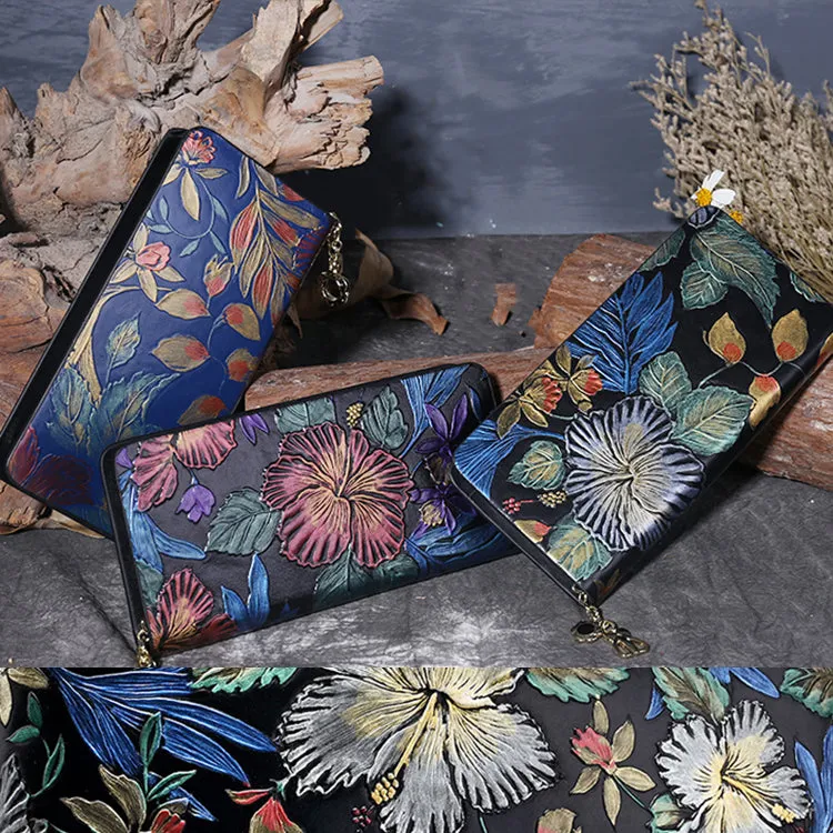 Womens Embossed Leather Zip Wallets Designer Clutch Bags Purses for Women