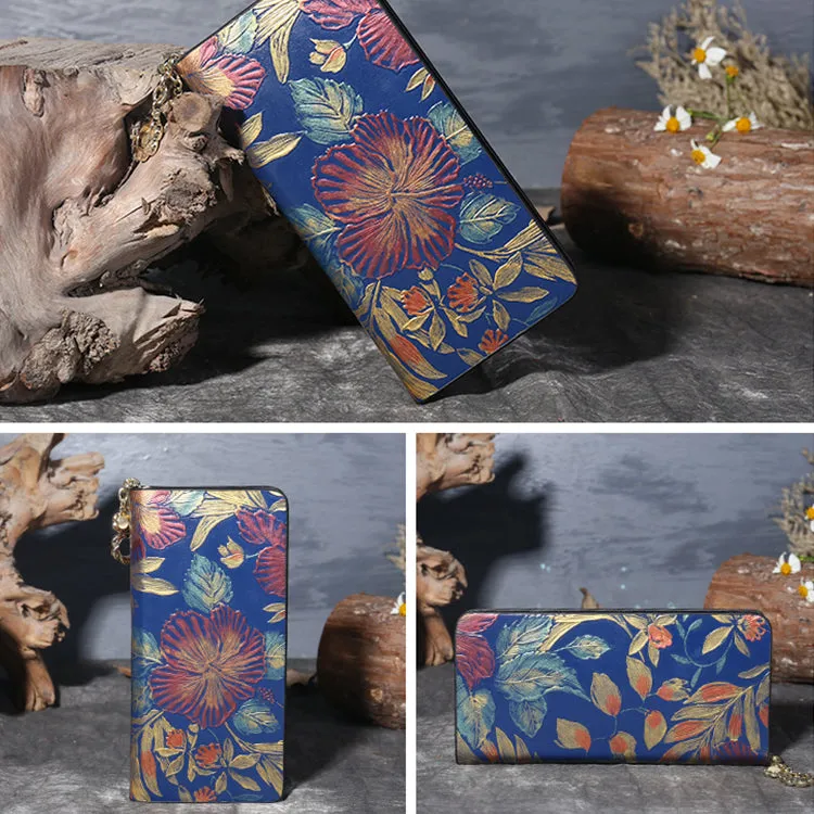 Womens Embossed Leather Zip Wallets Designer Clutch Bags Purses for Women