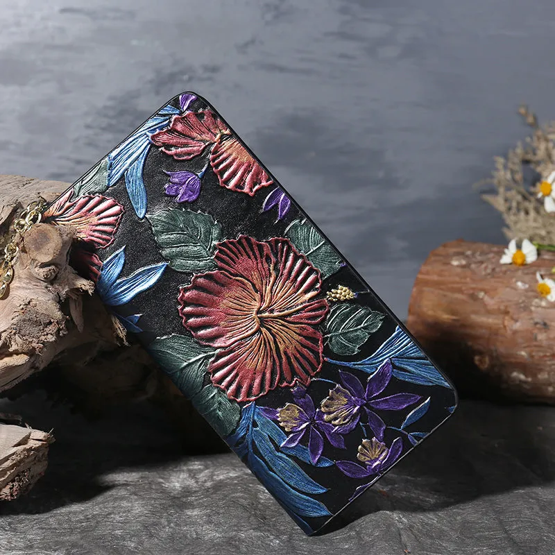 Womens Embossed Leather Zip Wallets Designer Clutch Bags Purses for Women