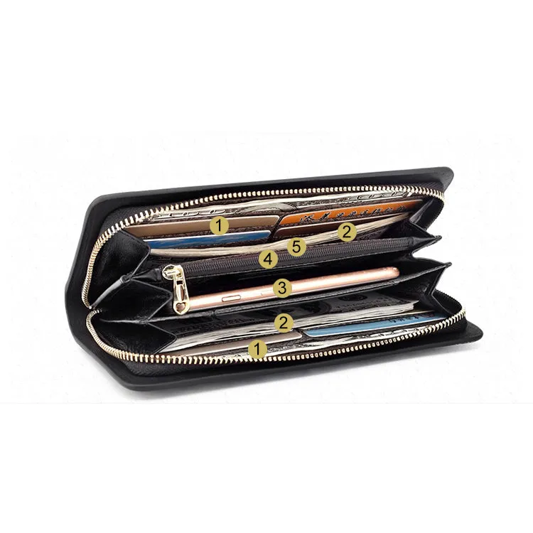 Womens Embossed Leather Zip Wallets Designer Clutch Bags Purses for Women