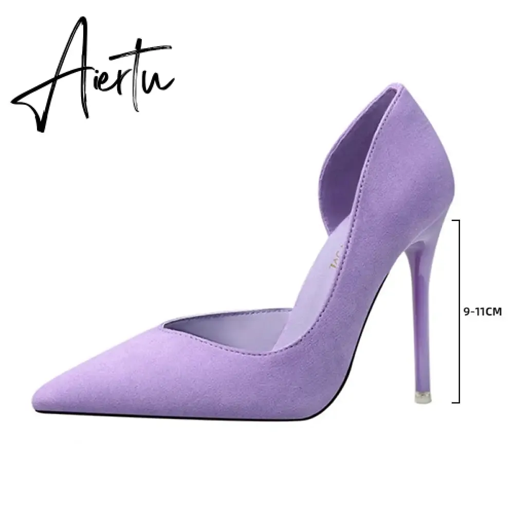 Women's Pumps Suede High Heels Female Pointed Toe Office Shoes Stiletto Women Pumps Shoes On Heels 10 cm Solid Party Shoes Lady