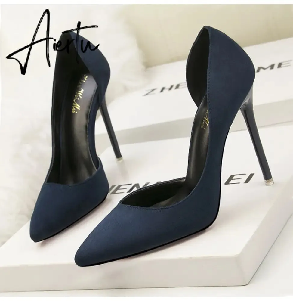 Women's Pumps Suede High Heels Female Pointed Toe Office Shoes Stiletto Women Pumps Shoes On Heels 10 cm Solid Party Shoes Lady