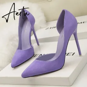 Women's Pumps Suede High Heels Female Pointed Toe Office Shoes Stiletto Women Pumps Shoes On Heels 10 cm Solid Party Shoes Lady