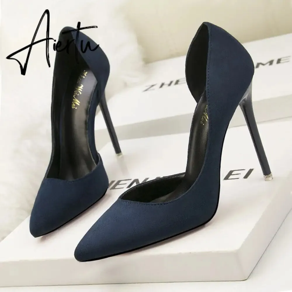 Women's Pumps Suede High Heels Female Pointed Toe Office Shoes Stiletto Women Pumps Shoes On Heels 10 cm Solid Party Shoes Lady