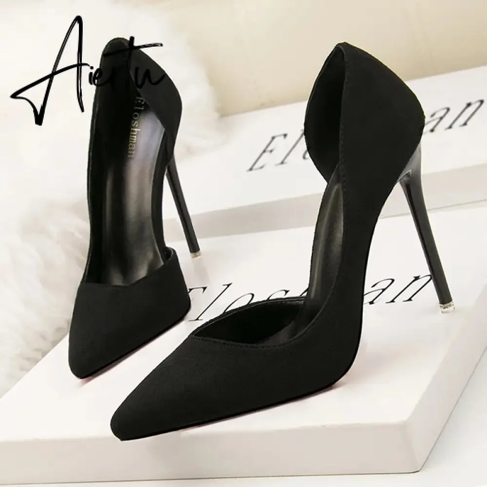 Women's Pumps Suede High Heels Female Pointed Toe Office Shoes Stiletto Women Pumps Shoes On Heels 10 cm Solid Party Shoes Lady