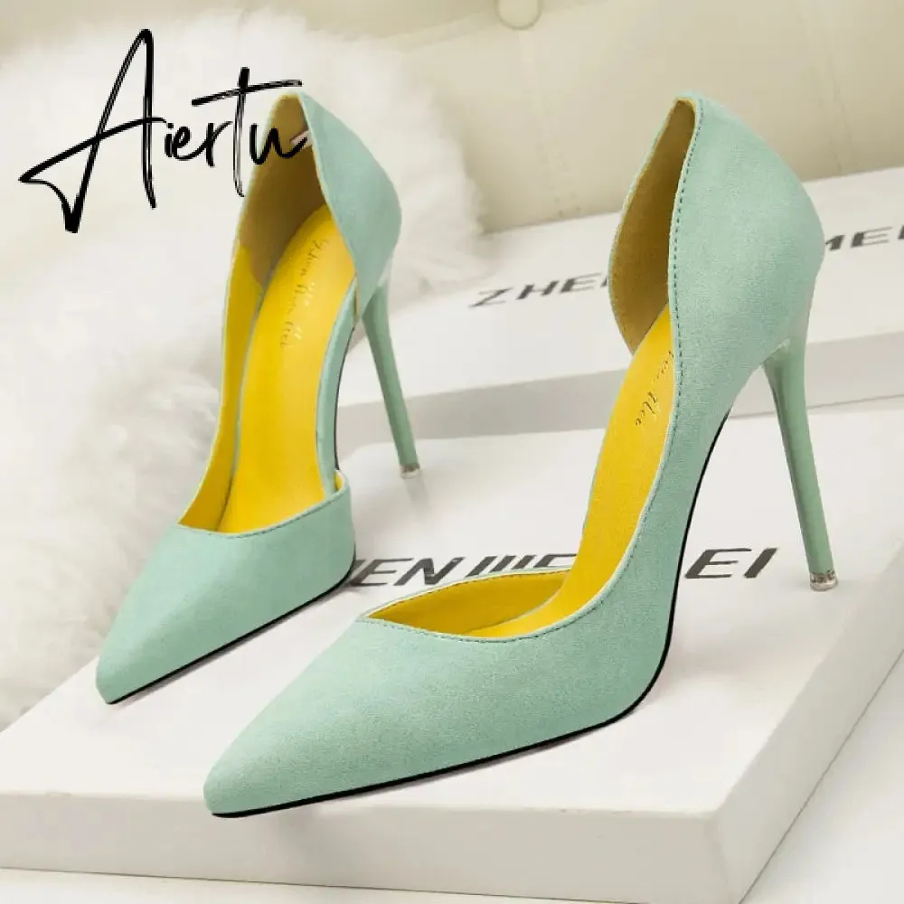 Women's Pumps Suede High Heels Female Pointed Toe Office Shoes Stiletto Women Pumps Shoes On Heels 10 cm Solid Party Shoes Lady