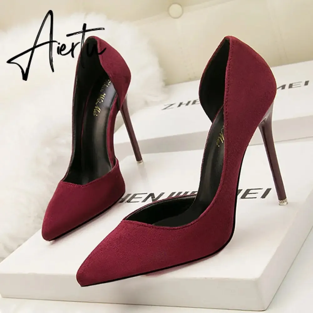 Women's Pumps Suede High Heels Female Pointed Toe Office Shoes Stiletto Women Pumps Shoes On Heels 10 cm Solid Party Shoes Lady