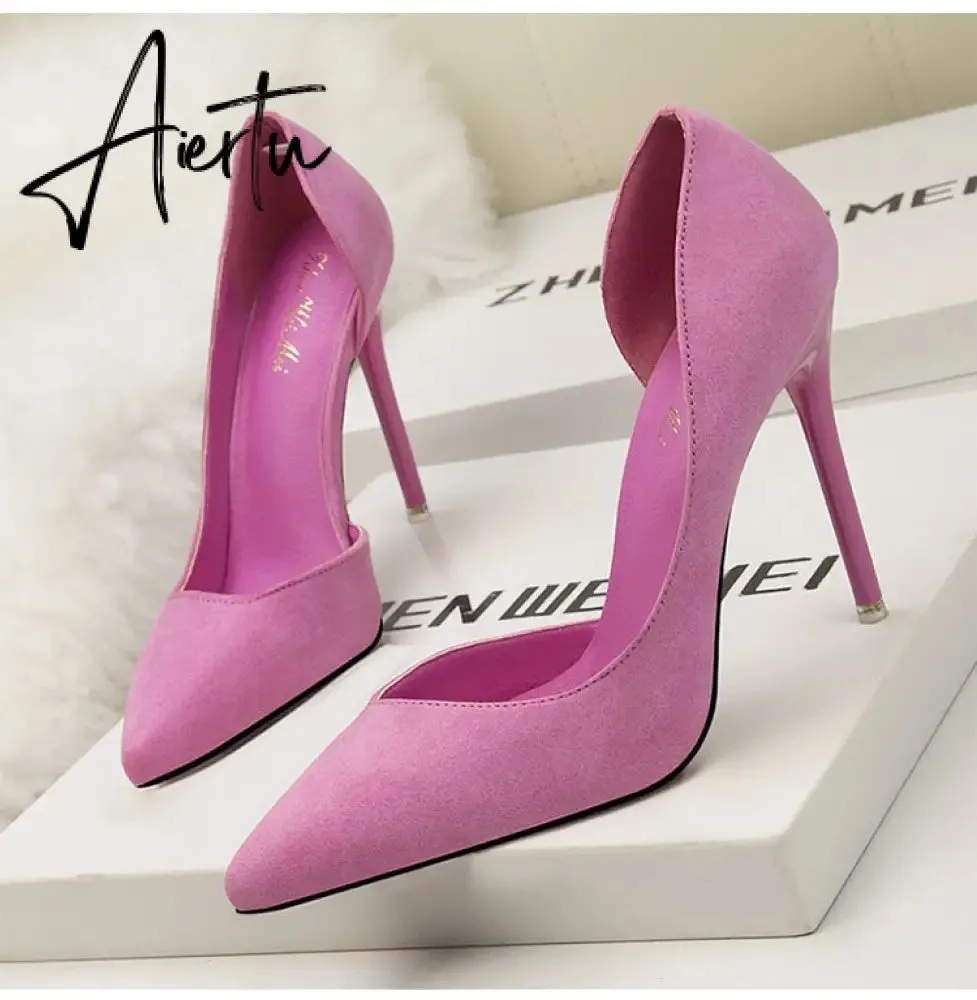 Women's Pumps Suede High Heels Female Pointed Toe Office Shoes Stiletto Women Pumps Shoes On Heels 10 cm Solid Party Shoes Lady