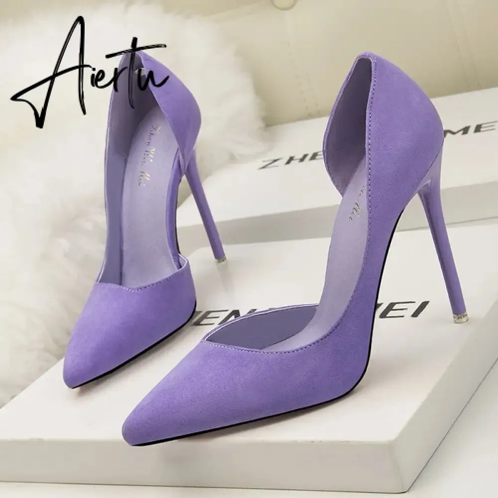 Women's Pumps Suede High Heels Female Pointed Toe Office Shoes Stiletto Women Pumps Shoes On Heels 10 cm Solid Party Shoes Lady